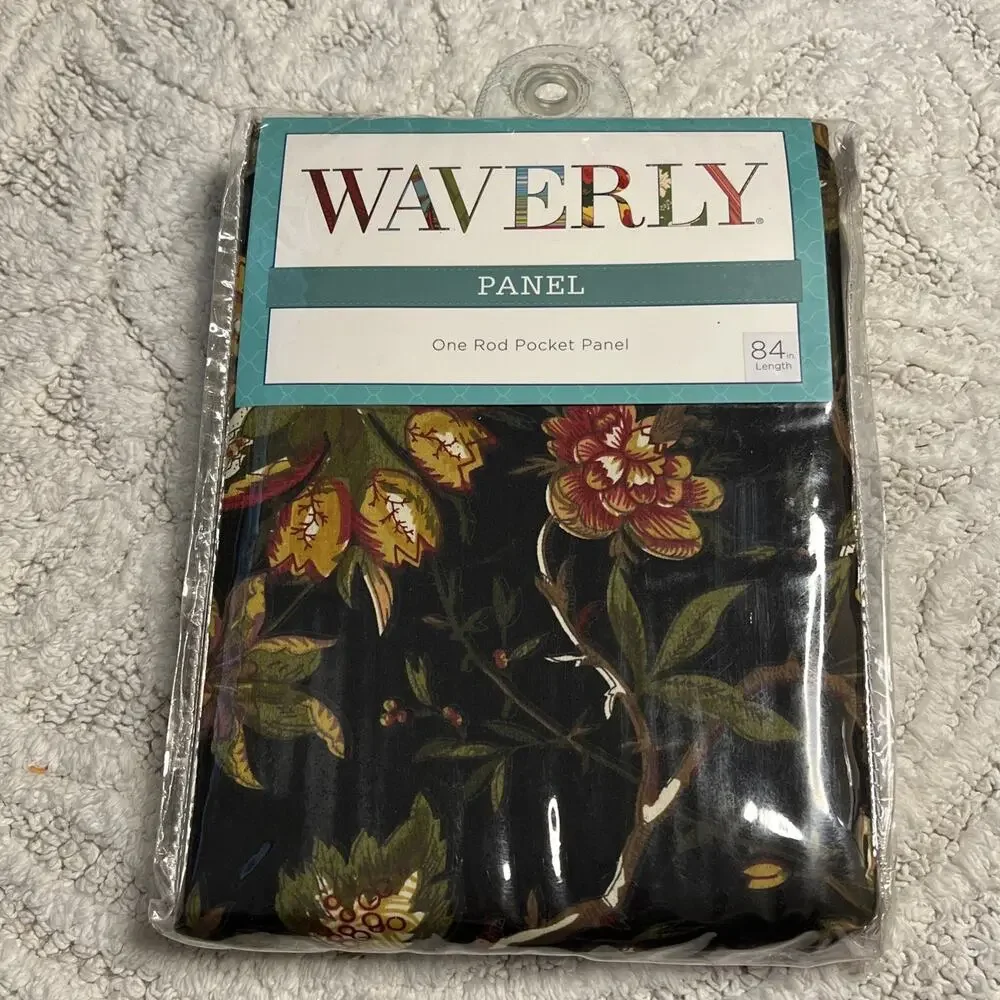 Waverly Felicite Noir Black Floral Window Panel or Material 100% Cotton 50